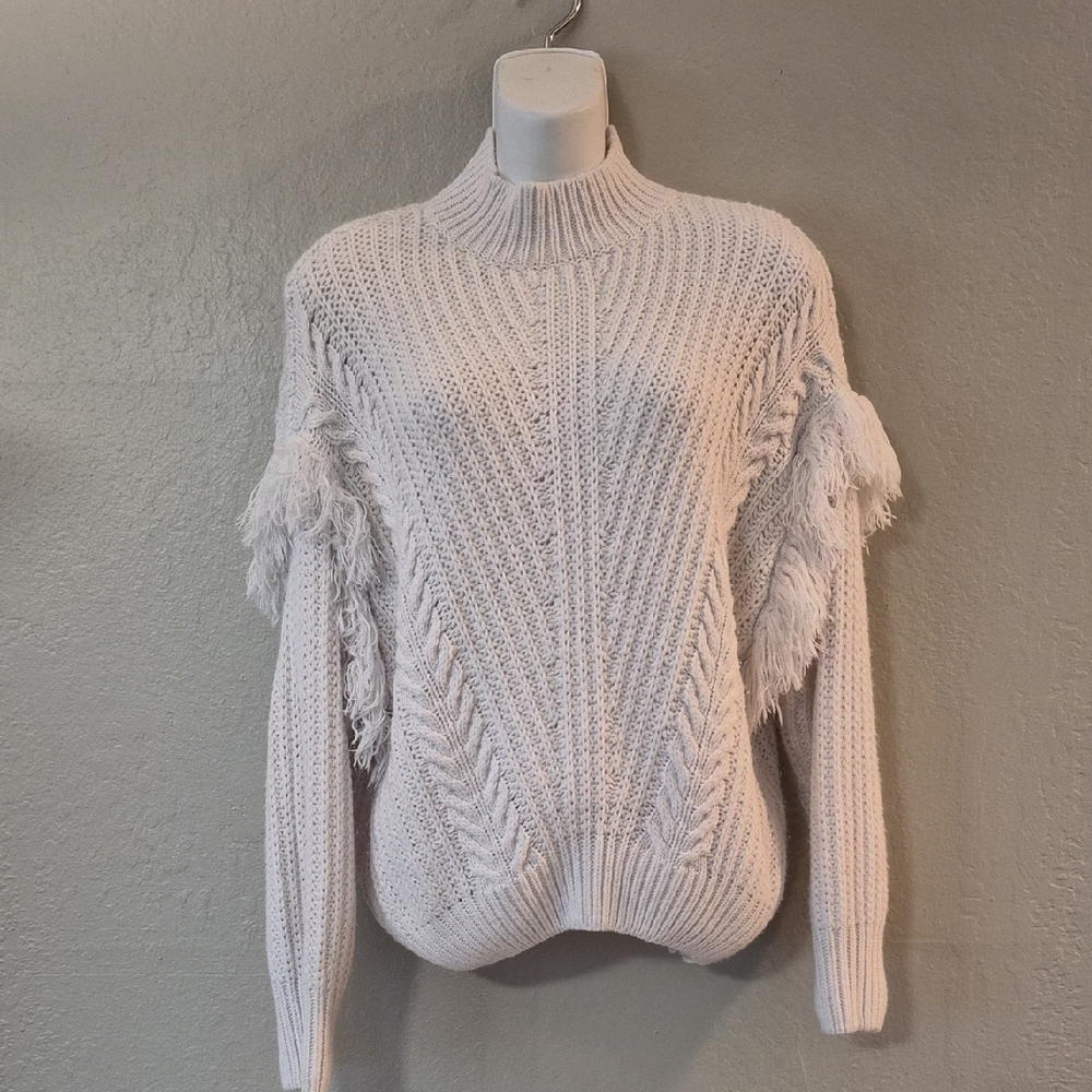 Chic White Turtleneck Sweater with Fringe
